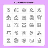 Umriss 25 Strategie und Management Icon Set Vektor Linienstil Design schwarze Icons Set lineares Piktogrammpaket Web und mobile Geschäftsideen entwerfen Vektorillustration