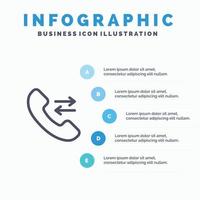 Anruf annehmen kontaktieren Sie uns Liniensymbol mit 5 Schritten Präsentation Infografiken Hintergrund vektor