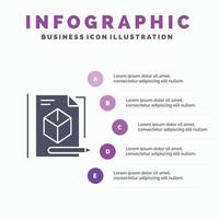 Datei Box Bleistift Technologie solide Symbol Infografiken 5 Schritte Präsentationshintergrund vektor