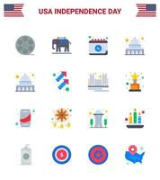 Usa Happy Independence DayPiktogrammsatz von 16 einfachen Wohnungen von Feuerwerk Feier Kalender Wisconsin Madison editierbare Usa Day Vektor Design Elemente