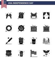 16 fast glyf tecken för USA oberoende dag mat USA bro teater underhållning redigerbar USA dag vektor design element