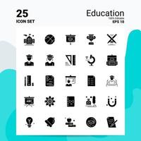 25 Bildung Icon Set 100 bearbeitbare Eps 10 Dateien Business Logo Konzept Ideen solides Glyphen-Icon-Design vektor