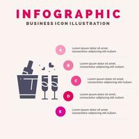 flasche glas liebe hochzeit solide symbol infografiken 5 schritte präsentation hintergrund vektor