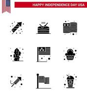 Stock Vektor Icon Pack von American Day 9 Zeilenzeichen und Symbolen für Flaggentag Land Wüstenblume editierbare Usa Day Vektordesign-Elemente