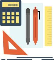 stationäres Buch Taschenrechner Stift flache Farbe Symbol Vektor Symbol Banner Vorlage