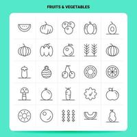 översikt 25 frukt grönsaker ikon uppsättning vektor linje stil design svart ikoner uppsättning linjär piktogram packa webb och mobil företag idéer design vektor illustration