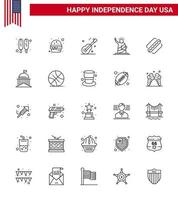 Stock Vector Icon Pack mit amerikanischen Tag 25 Zeilenzeichen und Symbolen für amerikanische USA-Musikstatue Freiheit editierbare USA-Tag-Vektordesign-Elemente