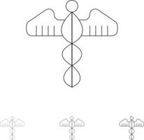 Symbolsatz für medizinisches Symbol, Herz, Gesundheitswesen, fett und dünn, schwarze Linie vektor