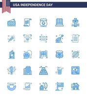 glücklicher unabhängigkeitstag 4. juli satz von 25 blauen amerikanischen piktogrammen des kreuzes usa schild amerikanischer hut editierbare usa tag vektor design elemente