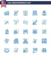 Lycklig oberoende dag 4:e juli uppsättning av 25 blues amerikan pictograph av korsa USA sheild amerikan hatt redigerbar USA dag vektor design element