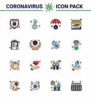 neuartiges coronavirus 2019ncov 16 flache farbe gefüllte linie symbolpaket impfstoffliste versicherungsdienst medikamentenquarantäne virales coronavirus 2019nov krankheitsvektor designelemente vektor