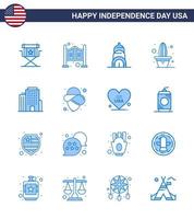 glücklicher unabhängigkeitstag usa paket mit 16 kreativen blues of office pot western plant cactus editable usa day vector design elements