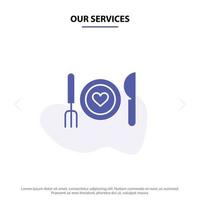 vår tjänster middag romantisk mat datum par fast glyf ikon webb kort mall vektor
