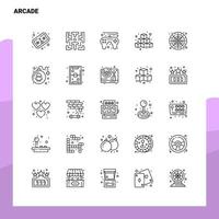 Satz von Arcade-Liniensymbolen Set 25 Symbole Vektor-Minimalismus-Stildesign Schwarze Symbole setzen lineares Piktogrammpaket vektor
