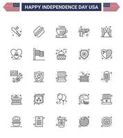 Stock Vector Icon Pack mit amerikanischen Tag 25 Zeilenzeichen und Symbolen für Eiswaffenstaaten Armeegewehr editierbare usa-Tag-Vektordesign-Elemente
