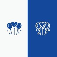 Ballon Liebe Hochzeit Herzlinie und Glyphe festes Symbol blaues Banner Linie und Glyphe festes Symbol blaues Banner vektor