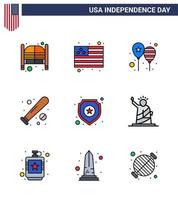 stock vektor ikon packa av amerikan dag 9 linje tecken och symboler för USA fladdermus ballonger baseboll Amerika flagga redigerbar USA dag vektor design element