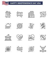 16 Zeilenzeichen für Usa-Unabhängigkeitstag-Star-Muffin-Büro-Dessert-Sport editierbare Usa-Tag-Vektordesign-Elemente vektor