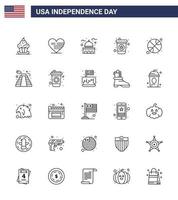 Lycklig oberoende dag 25 rader ikon packa för webb och skriva ut basketboll dryck flagga dryck USA redigerbar USA dag vektor design element