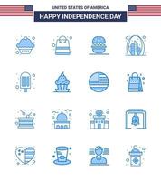 Happy Independence Day 16 Blues Icon Pack für Web und Print Food Usa essen Wahrzeichen Gebäude editierbare Usa Day Vektordesign-Elemente vektor