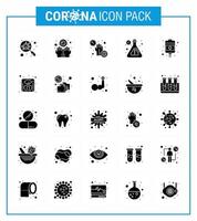 Corona-Virus-Krankheit 25 solides Glyphen-Icon-Pack saugt als Genesungsforschung Covid-Laborbakterien Virus-Coronavirus 2019nov-Krankheitsvektor-Designelemente vektor