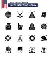 Aktienvektor-Icon-Pack von American Day 16 solide Glyphen-Zeichen und Symbole für die Begrüßung von E-Mail-Gebäude Hochzeitseinladung editierbare usa-Tag-Vektor-Design-Elemente vektor