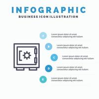 låsa skåp säkerhet säkra linje ikon med 5 steg presentation infographics bakgrund vektor