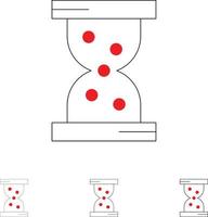 Glasstundenuhr Fett und dünne schwarze Linie Symbolsatz vektor