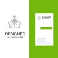 Box Geschäftsidee Lösung Glühbirne graues Logo-Design und Visitenkartenvorlage vektor