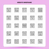 Umriss 25 Website Wireframe Icon Set Vektor Line Style Design Schwarze Icons Set Linear Piktogramm Pack Web und mobile Geschäftsideen Design Vektor Illustration