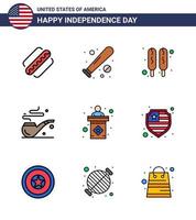 Happy Independence Day Pack mit 9 flach gefüllten Linien Zeichen und Symbolen für die Bühne usa usa st pipe editierbare usa-Tag-Vektordesign-Elemente vektor