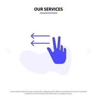 Unsere Dienste Fingergeste links solide Glyphen-Symbol Webkartenvorlage vektor