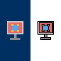 Crop-Grafik-Design-Programm Anwendungssymbole flach und Linie gefüllt Icon-Set Vektor blauen Hintergrund