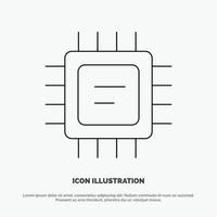 cpu mikrochip processor linje ikon vektor