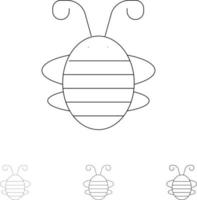 Biene Insekt Käfer Käfer Marienkäfer Marienkäfer Fett und dünne schwarze Linie Symbolsatz vektor