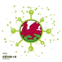 wales coronavius flagge bewusstseinshintergrund bleib zu hause bleib gesund kümmere dich um deine eigene gesundheit bete für das land vektor