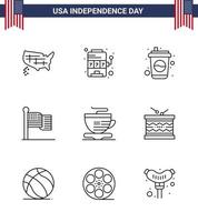 Stock Vector Icon Pack von American Day 9 Zeilenzeichen und Symbolen für Cup Usa Bottle Thanksgiving American Editable Usa Day Vector Design Elements