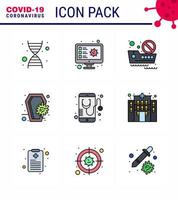 Coronavirus-Prävention Set Icons 9 gefüllte Linie flaches Farbsymbol wie Gesundheit Infektion verboten Reise Tod Sarg virales Coronavirus 2019nov Krankheitsvektor Designelemente vektor