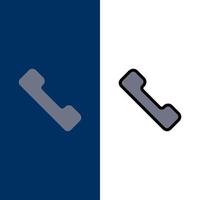 Telefonanruf mobile Symbole flach und Linie gefüllt Icon Set Vektor blauen Hintergrund