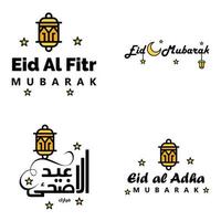 eid mubarak packung mit 4 islamischen designs mit arabischer kalligrafie und ornament isoliert auf weißem hintergrund eid mubarak der arabischen kalligrafie vektor