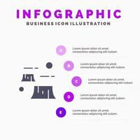 fabrik skada avskogning förstörelse miljö fast ikon infographics 5 steg presentation bakgrund vektor