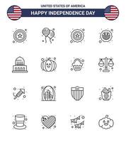 Usa Happy Independence Day Piktogrammsatz aus 16 einfachen Linien von Usa City Star Building Badge editierbare Usa Day Vektordesign-Elemente vektor