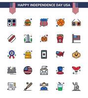 Aktienvektor-Icon-Pack mit amerikanischen Tag 25 flach gefüllten Linienzeichen und Symbolen für USA-Brillen-Abzeichen-Sonnenbrillen-Ball editierbare USA-Tag-Vektordesign-Elemente vektor