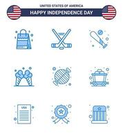 Happy Independence Day Pack mit 9 Blues-Zeichen und Symbolen für Lebensmittel-Creme-Ball-Eis USA editierbare USA-Tag-Vektordesign-Elemente vektor