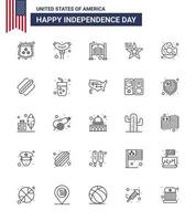Lycklig oberoende dag 4:e juli uppsättning av 25 rader amerikan pictograph av runda USA dörrar flagga stjärna redigerbar USA dag vektor design element