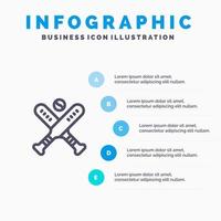 Ball Baseballschläger Fledermäuse Liniensymbol mit 5 Schritten Präsentation Infografiken Hintergrund vektor