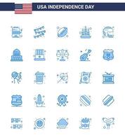 USA Lycklig oberoende dag piktogram uppsättning av 25 enkel blues av sport fotboll rugby amerikan brand redigerbar USA dag vektor design element