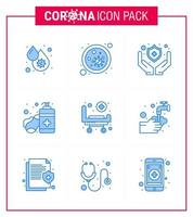 covid19 Icon Set für Infografik 9 Blue Pack wie Strature Sanitizer Mikrobe Händedesinfektionsschild virales Coronavirus 2019nov Krankheitsvektor Designelemente vektor