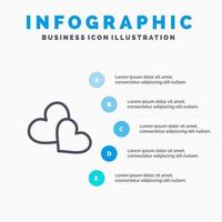 Herz Liebe liebt Hochzeit Liniensymbol mit 5 Schritten Präsentation Infografiken Hintergrund vektor