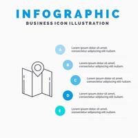 Kartenrichtung Standortnavigationszeiger Liniensymbol mit 5 Schritten Präsentation Infografiken Hintergrund vektor